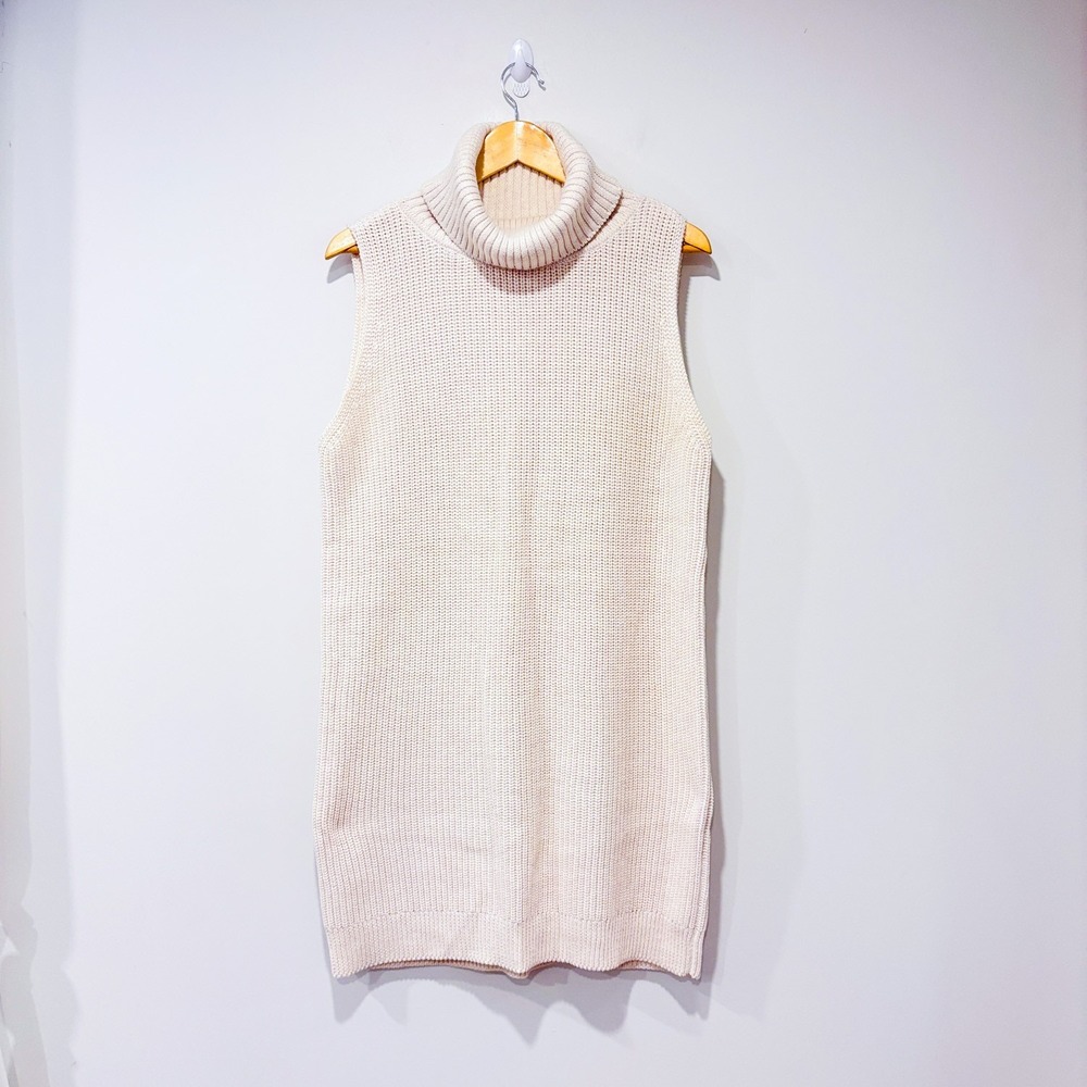LOLE Cream knit turtleneck tunic | Cozy minimal longline | X-Large